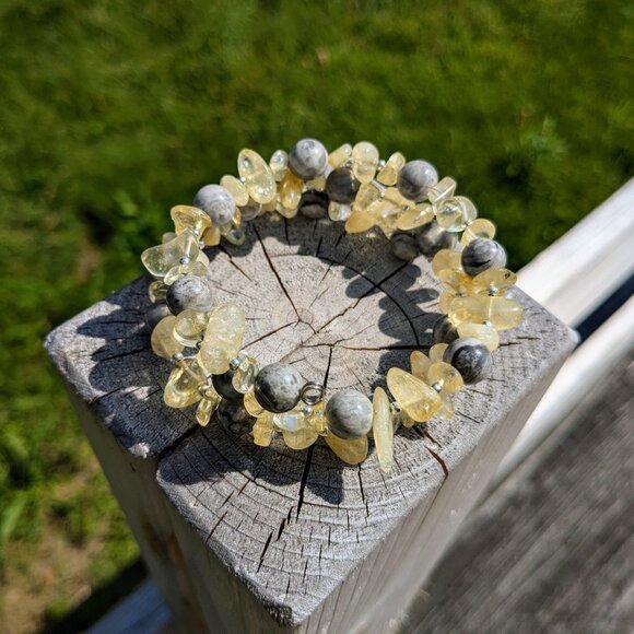 Yellow Citrine Silver Crazy Lace Agate Stone Bracelet - Picture 3 of 11